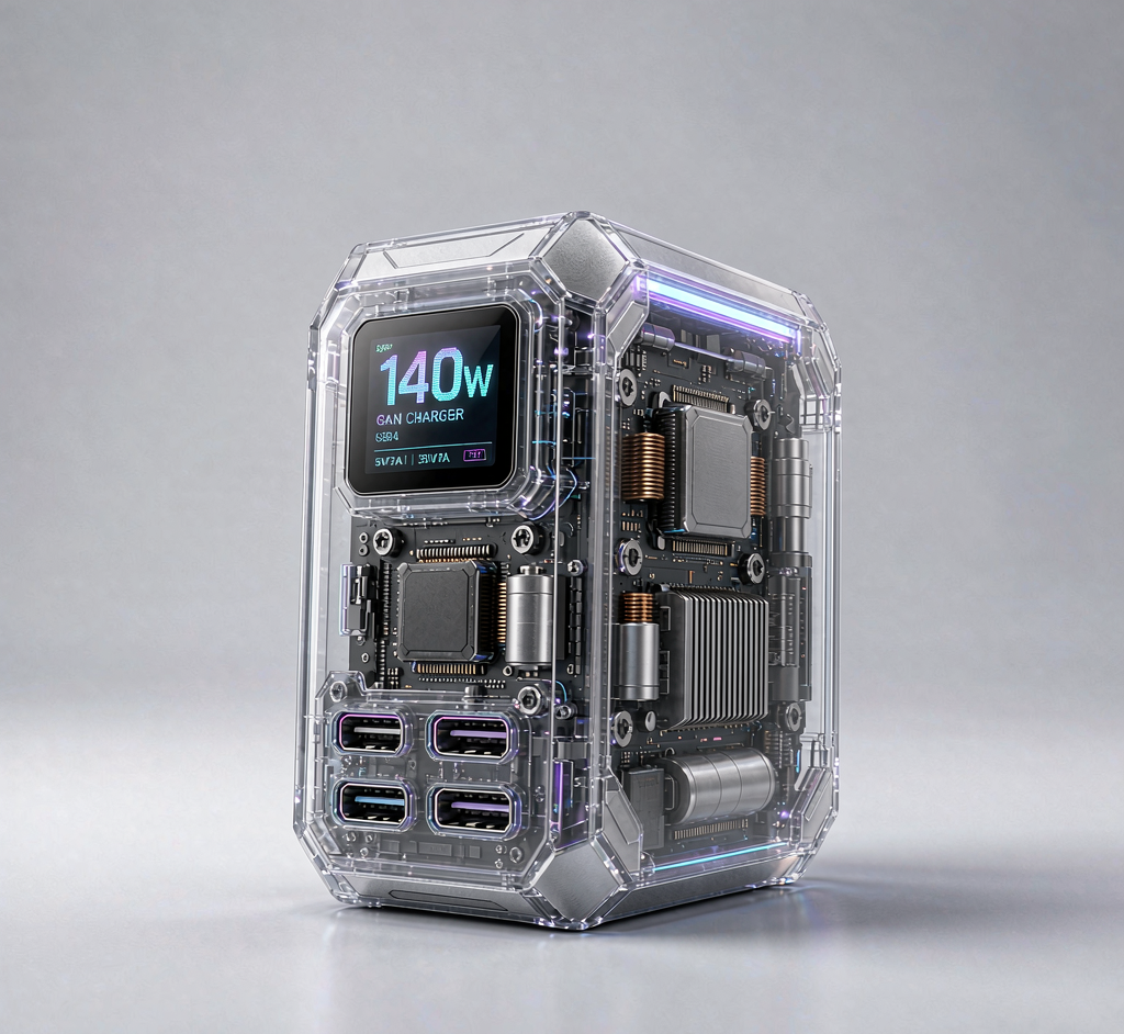 140W GaN Desktop Charger — Full-Color LCD, Cyberpunk Shell