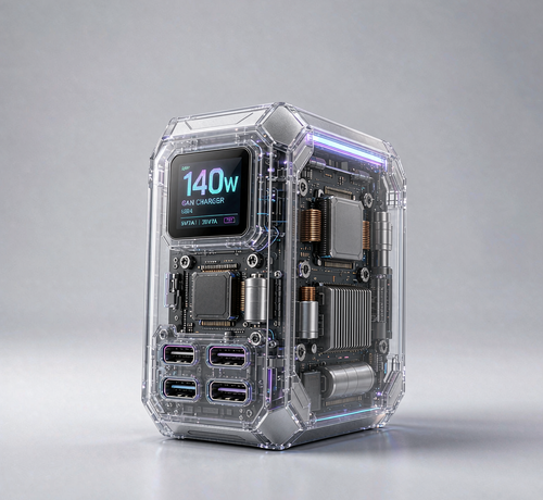 140W GaN Desktop Charger — Full-Color LCD, Cyberpunk Shell