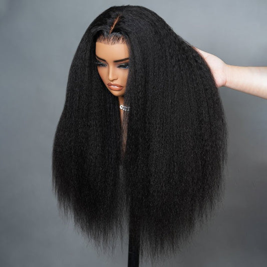 13x4 Pre Everything Kinky Straight Lace Frontal Put On And Go Invisi Drawstring Human Hair Wig Flash Sale