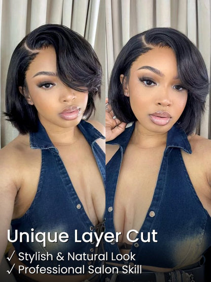 Last 4 hours of limited-time offer: Layer Cut Straight Short Bob Wig 13×4 HD Lace Pre-Everything Glueless Wig